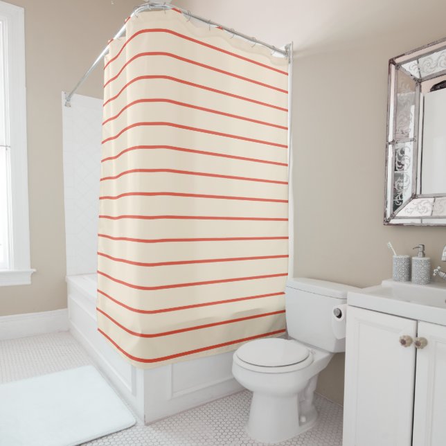 Orange and Ivory Stripes Geometric Pattern Shower Curtain (In Situ)