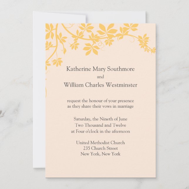 Orange And Ivory Wedding Invitations (Front)