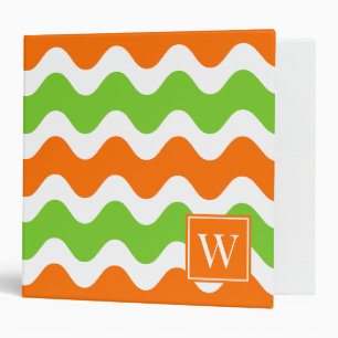 Orange and Lime Green Groovy Ric Rac Stripe 3 Ring Binder
