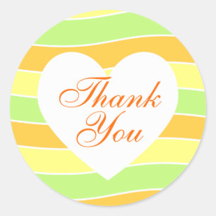 Orange and Lime Yellow Wavy Stripe Thank You Classic Round Sticker