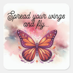 Orange and Maroon Monarch Butterfly with Saying Square Sticker