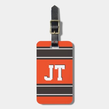 Orange And Medium Brown Sport Stripes Personalized Luggage Tag by FalconsEye at Zazzle