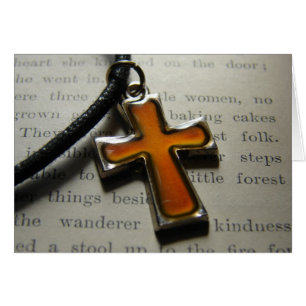 Orange and Metal Cross Necklace Cards