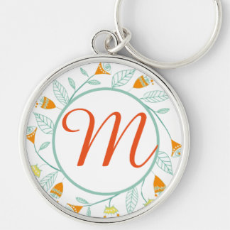 Orange and Mint Floral Garland Folk Art Keychain