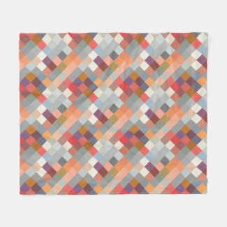 Orange and Multicolor Squares Mosaic Fleece Blanket