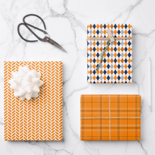 Orange and Navy Blue Mixed Patterns Wrapping Paper Sheets