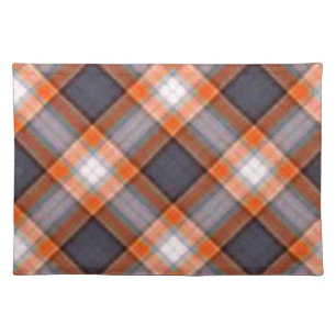 Orange and Navy Blue Plaid Cloth Placemat