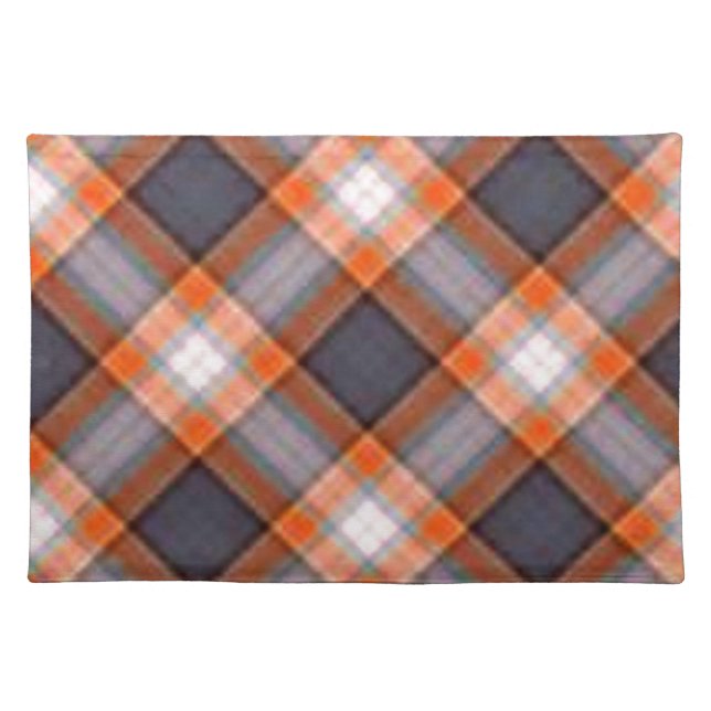 Orange and Navy Blue Plaid Cloth Placemat (Front)