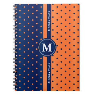 Orange and Navy Blue Polka Dots Notebook