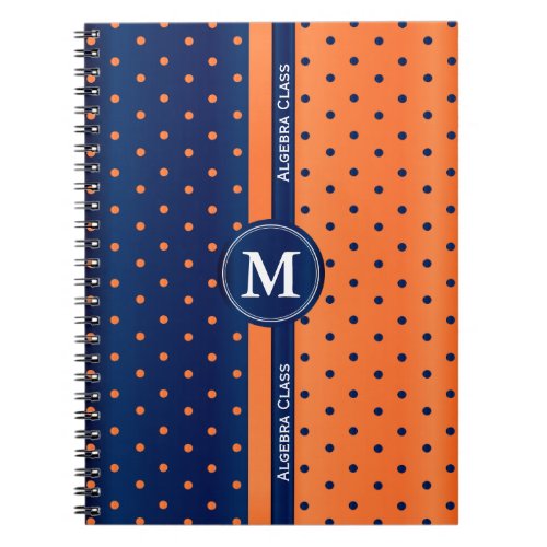 Orange and Navy Blue Polka Dots Notebook