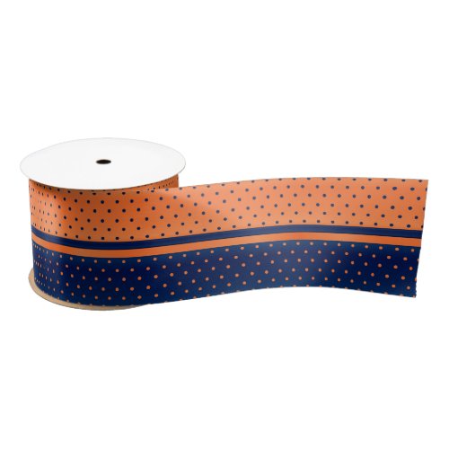 Orange and Navy Blue Polka Dots Satin Ribbon