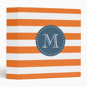 Orange and Navy Blue Stripes Custom Monogram 3 Ring Binder