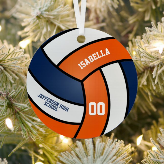 Orange and Navy Blue Volleyball - Customize Metal Ornament (Insitu)