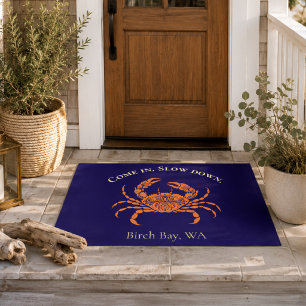 Orange and Navy Coastal Crab Beach House Doormat