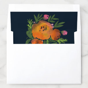 Orange and Navy Floral Modern Bold Wedding Envelope Liner