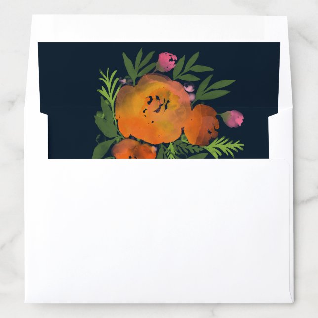Orange and Navy Floral Modern Bold Wedding Envelope Liner (In Envelope)