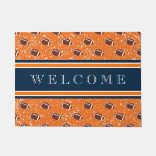 Orange and Navy Footballs Doormat