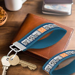 Orange and Navy Instagram Photo Collage Monogram Wrist Keychain<br><div class="desc">Use 3 square photos to create a unique and personal gift. Or you can keep the hipster puppy and make a trendy keepsake. If you need to adjust the pictures,  click on the customize tool to make changes.</div>