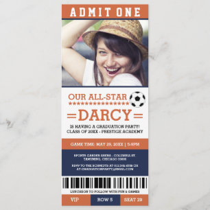 Orange and Navy Soccer Graduation Party Invites