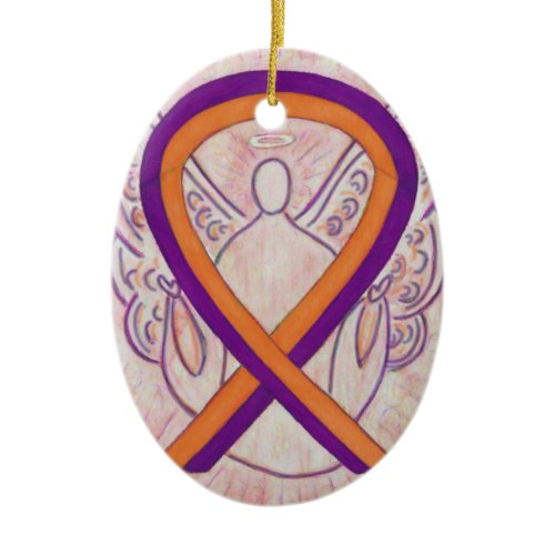 Orange and Orchid Awareness Ribbon Angel Ornament