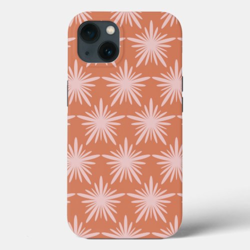 Orange and Pastel Pink Retro Abstract Star Pattern iPhone 13 Case