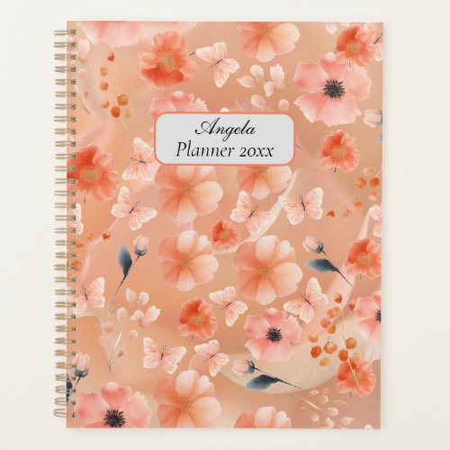 Orange and Peach Flowers and Butterflies  Planner