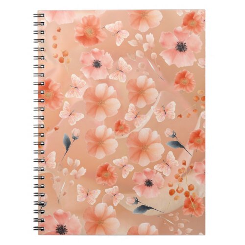 Orange and Peach Flowers and Butterfly Notebook