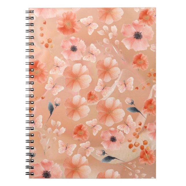 Orange and Peach Flowers and Butterfly Notebook (Front)