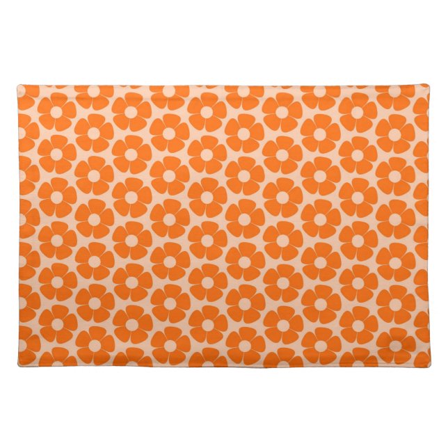 Orange and Peach Retro 60s Floral Pattern  Cloth Placemat (Front)