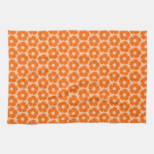 Orange and Peach Retro 60s Floral Pattern  Kitchen Towel