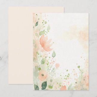 Orange and peach watercolor floral blank wedding invitation