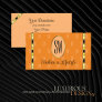 Orange and Peach with Monogram Gold Ornate Stripes Business Card