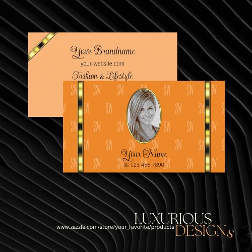 Orange and Peach with Photo Chic Patterned Letters Business Card