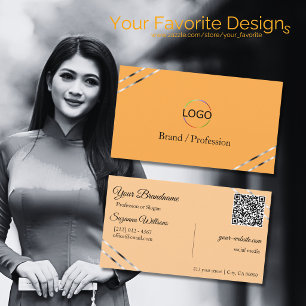 Orange and Peach with Silver Lines Logo QR Code Business Card