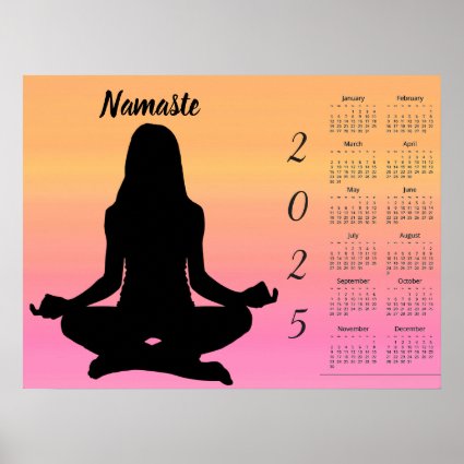 Orange and Pink 2025 Yoga Sunset Calendar Poster