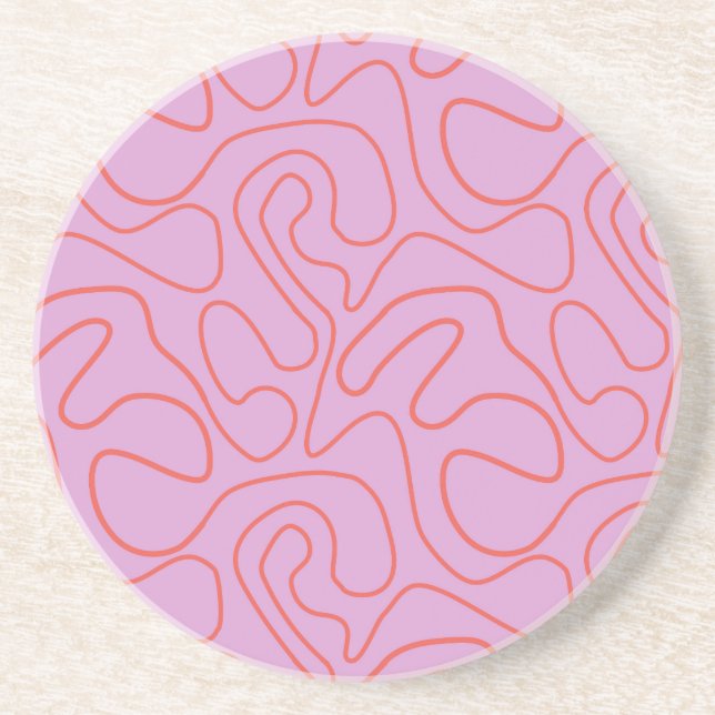 Orange and Pink Abstract Minimalist Lines  Coaster (Front)