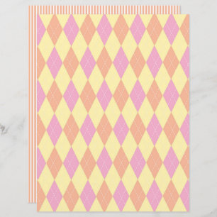 Orange and pink argyle and striped scrapbook paper