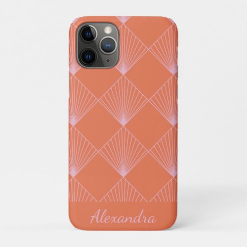 Orange and Pink Art Deco Line Pattern Personalized iPhone 11 Pro Case