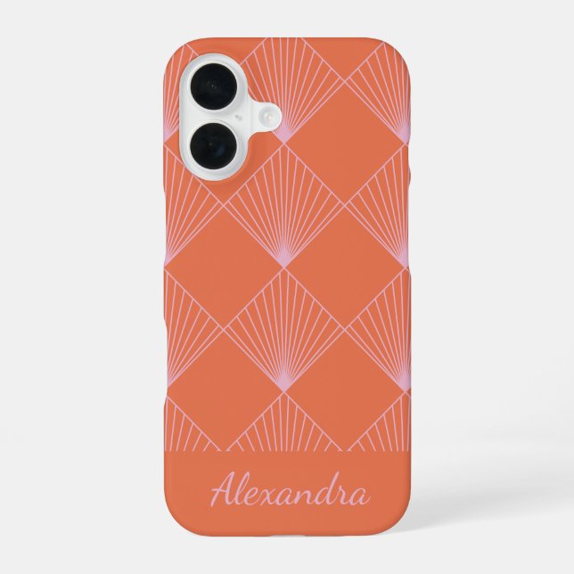 Orange and Pink Art Deco Line Pattern Personalized Iphone Case (Back)