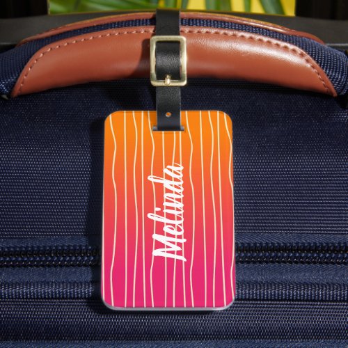 Orange and Pink Background with Name on it Luggage Tag