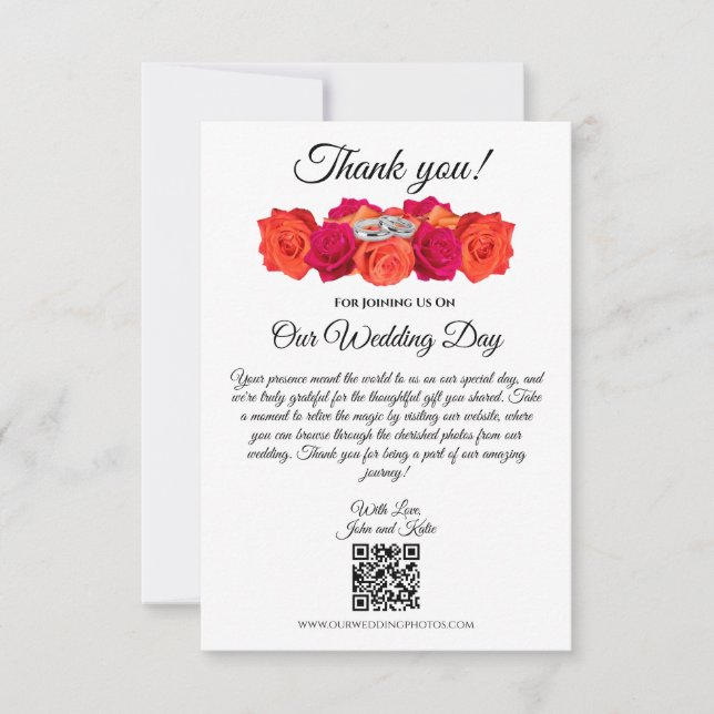 Orange and Pink-Blossoms-Wedding- Thank You Card (Front)