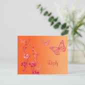Orange and Pink Butterflies Reply Card (Standing Front)
