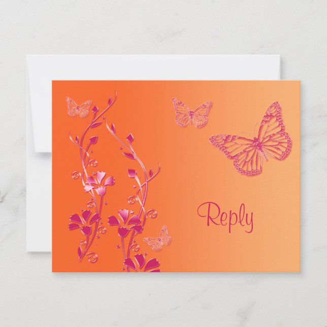 Orange and Pink Butterflies Reply Card (Front)