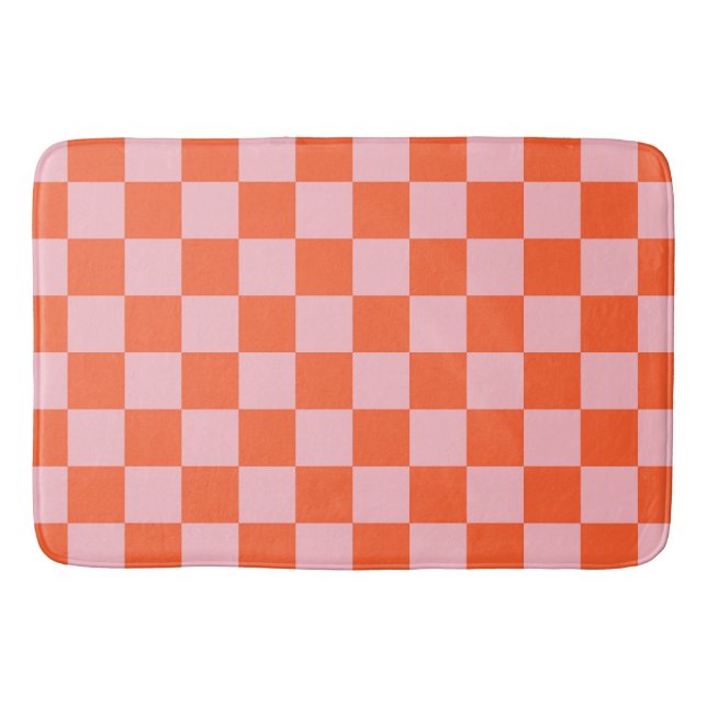 Orange and Pink Checkerboard Pattern Bath Mat (Front)