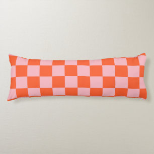 Orange and Pink Checkerboard Pattern Body Pillow
