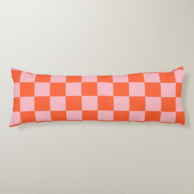 Orange and Pink Checkerboard Pattern Body Pillow (Front)