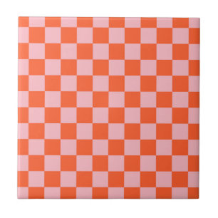 Orange and Pink Checkerboard Pattern Ceramic Tile