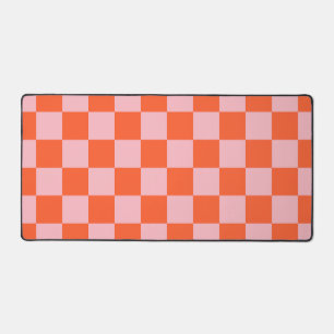 Orange and Pink Checkerboard Pattern Desk Mat
