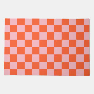 Orange and Pink Checkerboard Pattern Doormat
