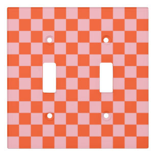 Orange and Pink Checkerboard Pattern Light Switch Cover